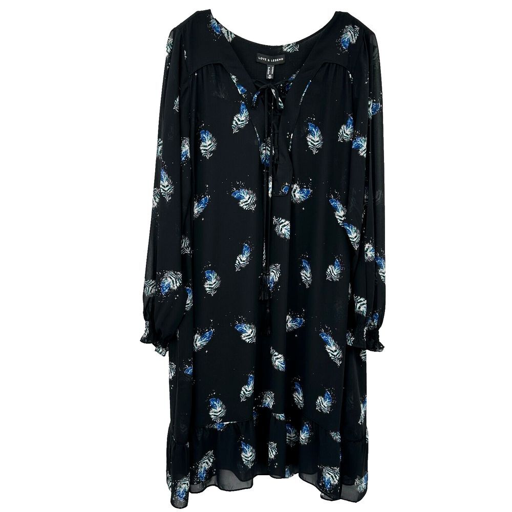Love and Legend Shift Dress Plus Size 24 Black Chiffon Overlay Feathers New